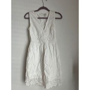 J.Crew Eyelet Dress White Sleeveless‎ V-Neck Summer Party Dress Size 0